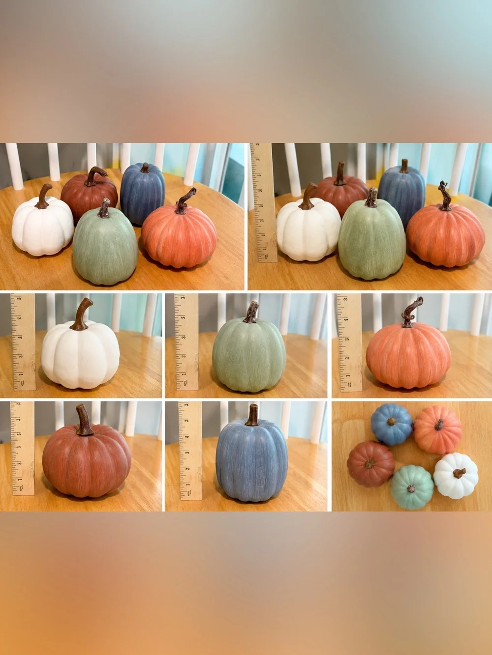 Set of 5 Faux Pumpkins Fall Harvest Decor Muted Neutral Autumn Colors